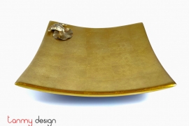 Gold square lacquer tray attached with the frog on leaf 22 cm